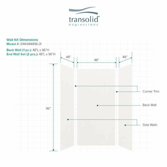 Transolid Expressions 48-In X 48-In X 96-In Glue To Wall Shower Wall Kit EWK484896