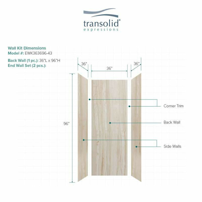 Transolid Expressions 36-In X 36-In X 96-In Glue To Wall Shower Wall Kit EWK363696