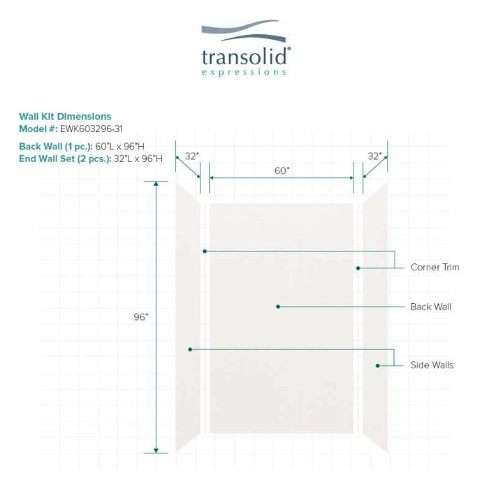 Transolid Expressions 32-In X 60-In X 96-In Glue To Wall Tub/Shower Wall Kit EWK603296