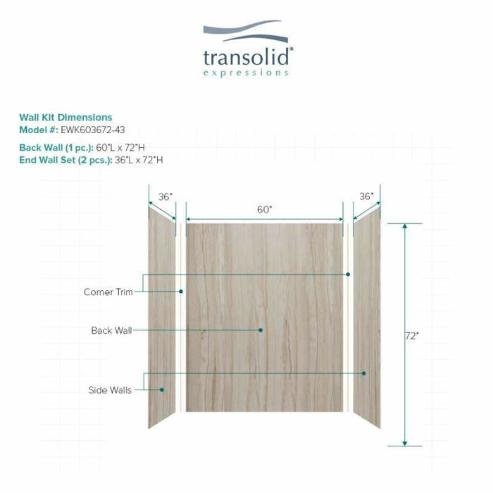 Transolid Expressions 36-In X 60-In X 72-In Glue To Wall Tub/Shower Wall Kit EWK603672