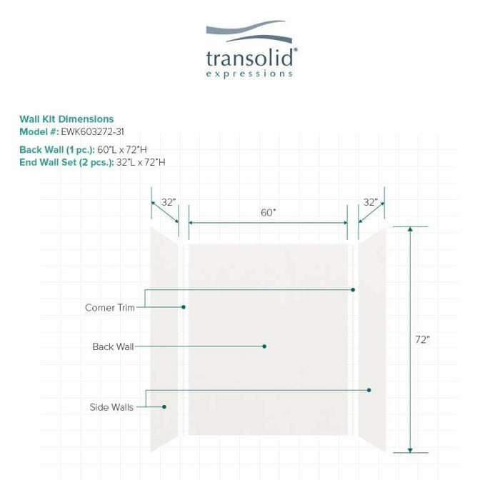 Transolid Expressions 32-In X 60-In X 72-In Glue To Wall Tub/Shower Wall Kit EWK603272