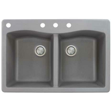 Transolid Aversa 33in X 22in SilQ Granite Drop-In Double Bowl Kitchen Sink ATDE3322