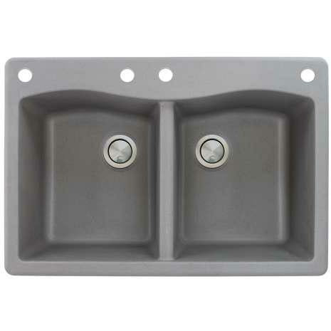 Transolid Aversa 33in X 22in SilQ Granite Drop-In Double Bowl Kitchen Sink ATDE3322