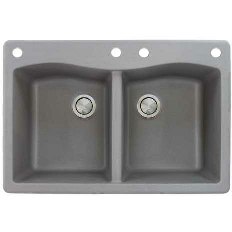 Transolid Aversa 33in X 22in SilQ Granite Drop-In Double Bowl Kitchen Sink ATDE3322