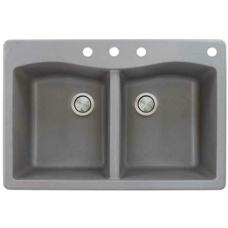 Transolid Aversa 33in X 22in SilQ Granite Drop-In Double Bowl Kitchen Sink ATDE3322