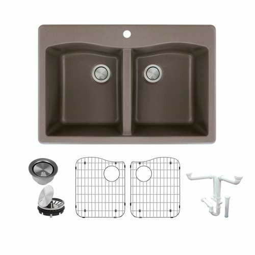 Transolid Aversa Granite 33-In Drop-In Kitchen Sink Kit with Grids, Strainers, and Drain Installation Kit K-ATDE3322