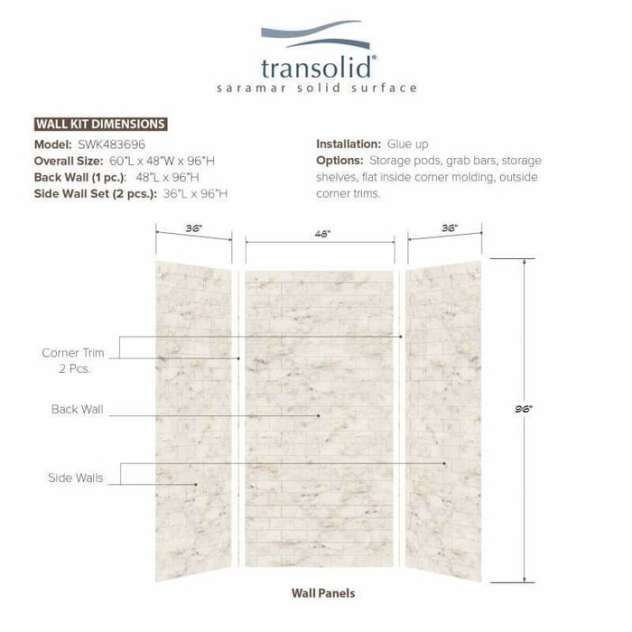 Transolid SaraMar 36-In X 48-In X 96-In Glue To Wall 3-Piece Shower Wall Kit SWK483696