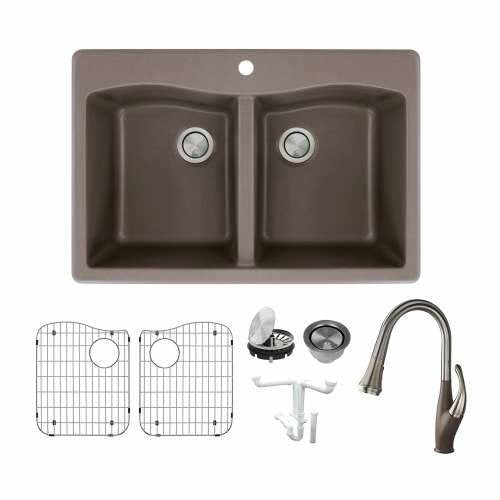 Transolid Aversa Granite 33-In Drop-In Kitchen Sink Kit with Faucet, Grids, Strainers, and Drain Installation Kit KF-ATDE3322