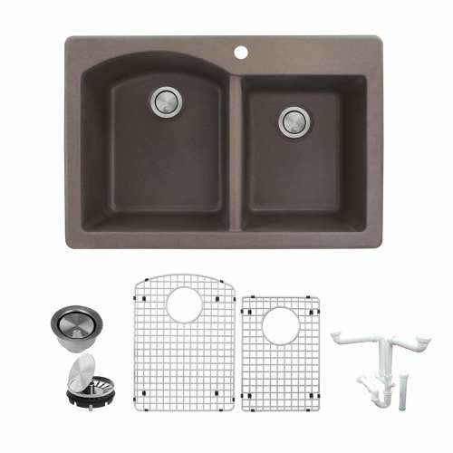 Transolid Aversa Granite 33-In Drop-In Kitchen Sink Kit with Grids, Strainers, and Drain Installation Kit K-ATDD3322