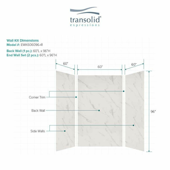 Transolid Expressions 60-In X 60-In X 96-In Glue To Wall Tub/Shower Wall Kit EWK606096