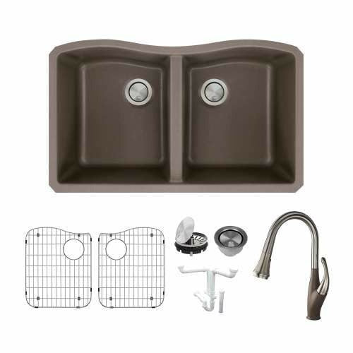 Transolid Aversa Granite 32-In Undermount Kitchen Sink Kit with Faucet, Grids, Strainers, and Drain Installation Kit KF-AUDE3219