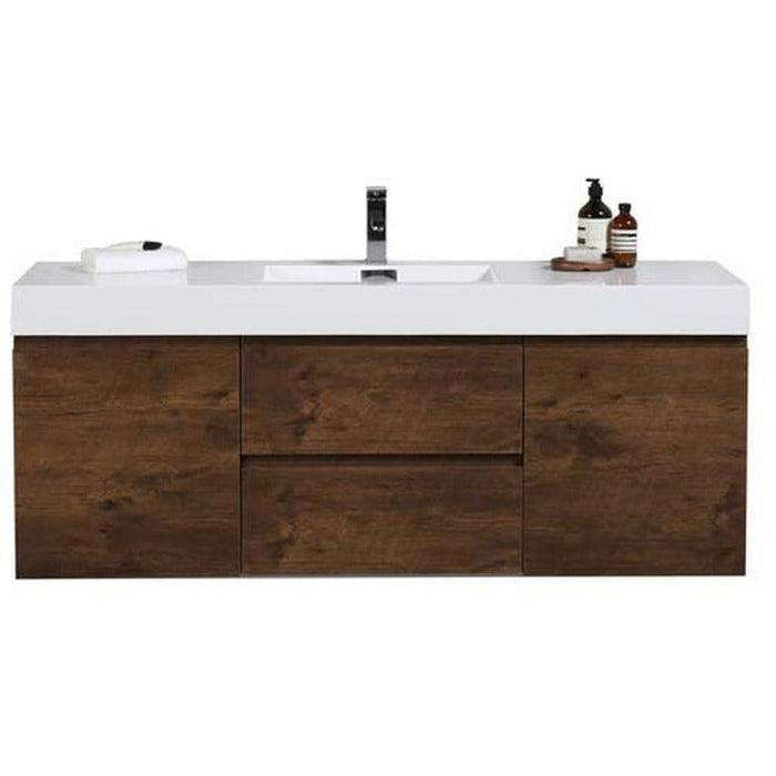 Moreno Bath Fortune 60 Inch Wall Mounted Bath Vanity With Single Reinforced Acrylic Sink MOF60S