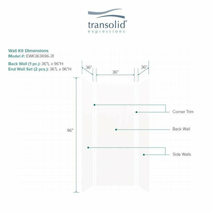 Transolid Expressions 36-In X 36-In X 96-In Glue To Wall Shower Wall Kit EWK363696