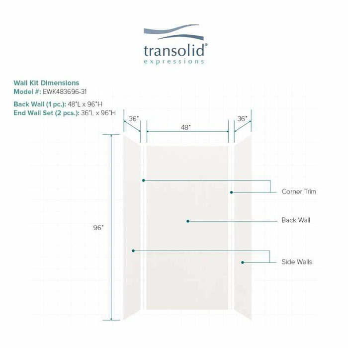 Transolid Expressions 36-In X 48-In X 96-In Glue To Wall Shower Wall Kit EWK483696