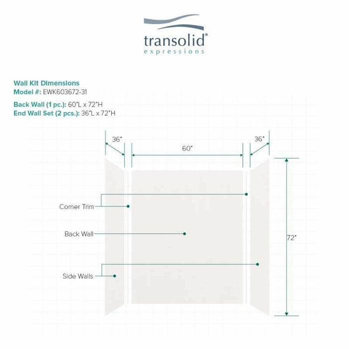 Transolid Expressions 36-In X 60-In X 72-In Glue To Wall Tub/Shower Wall Kit EWK603672