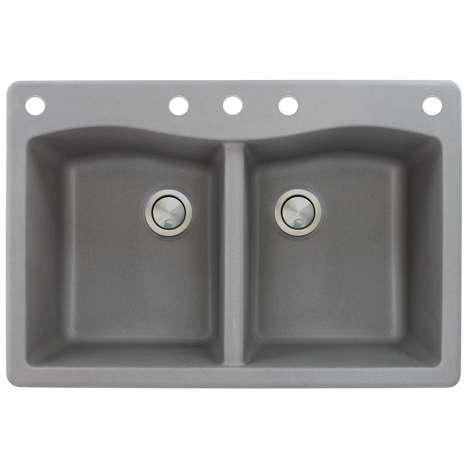 Transolid Aversa 33in X 22in SilQ Granite Drop-In Double Bowl Kitchen Sink ATDE3322