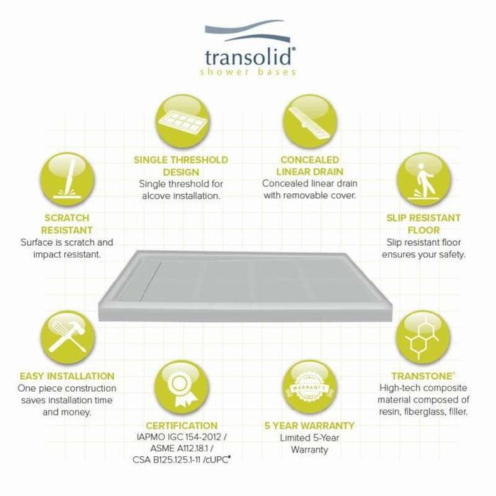 Transolid Linear 48-In X 36-In Rectangular Alcove Shower Base FL4836