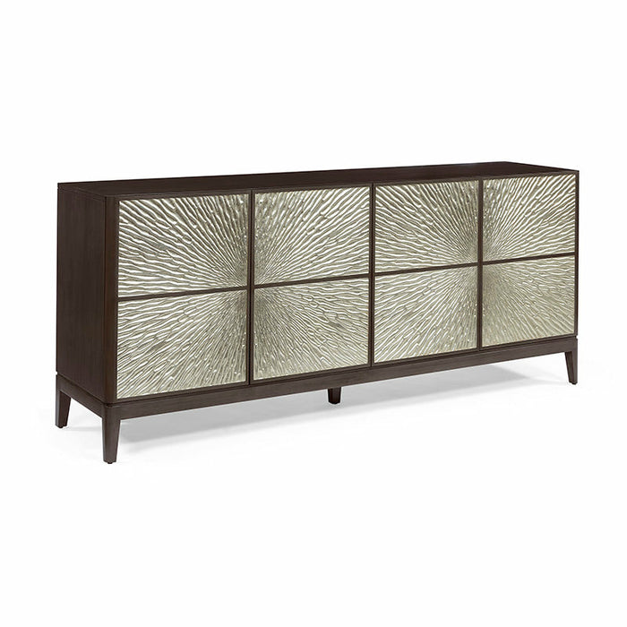 Woodbridge Furniture 80”W x 34"H Radial Media Center Charcoal Finish with Silver Leaf Handcarved Doors 6055-63