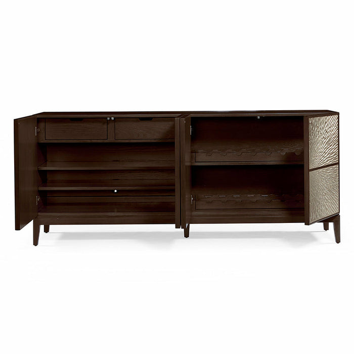 Woodbridge Furniture 80”W x 34"H Radial Media Center Charcoal Finish with Silver Leaf Handcarved Doors 6055-63