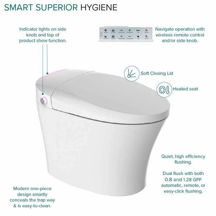 Transolid Ginger 1-Piece Elongated Smart Bidet Toilet in White TL-77780-A