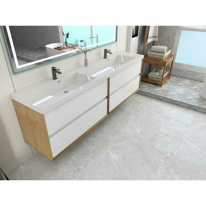 Moreno Bath Kingdee 84 Inch Wall Mounted Double Sink Vanity With Acrylic Top In High Gloss White BT005-84DGW