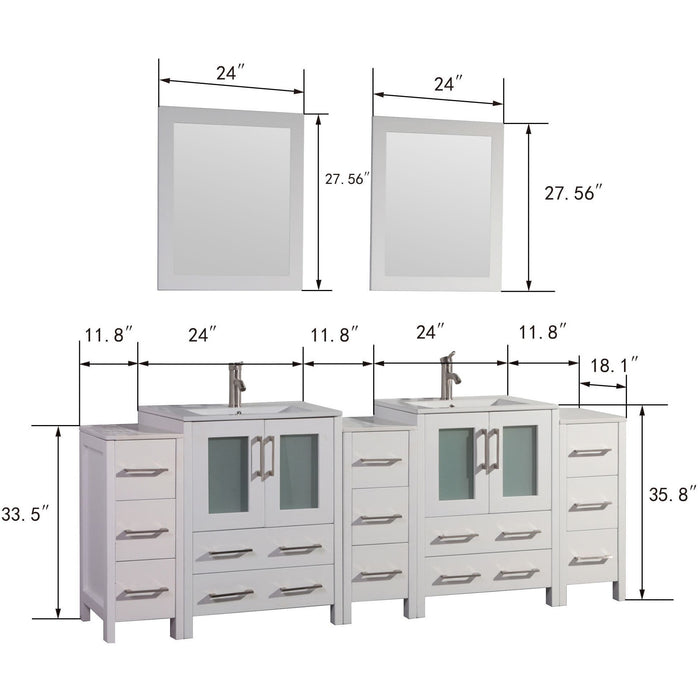 Vanity Art 84 Inch Vanity Cabinet With Ceramic Sinks & Mirrors - VA3024-84