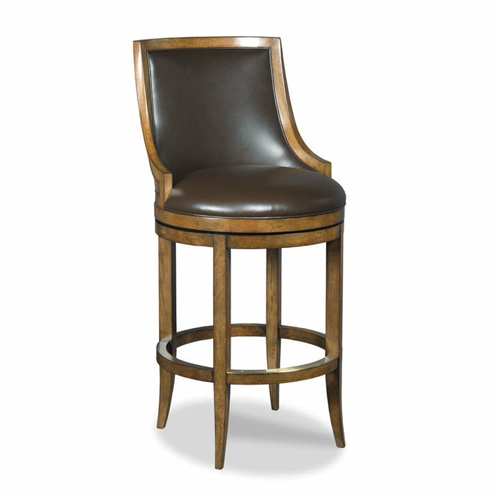 Woodbridge Furniture 22”W x 39.5"H Redding Counter Stool Hazelnut Finish Cocoa Leather/Welt with Brass Trim 7501-20