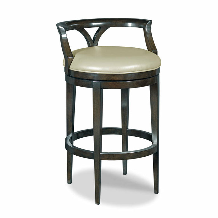 Woodbridge Furniture 22”W x 36”H Salinas Bar Stool Onyx Finish Hudson White Smoke Leather/Welt with Nickel Trim 7502-37