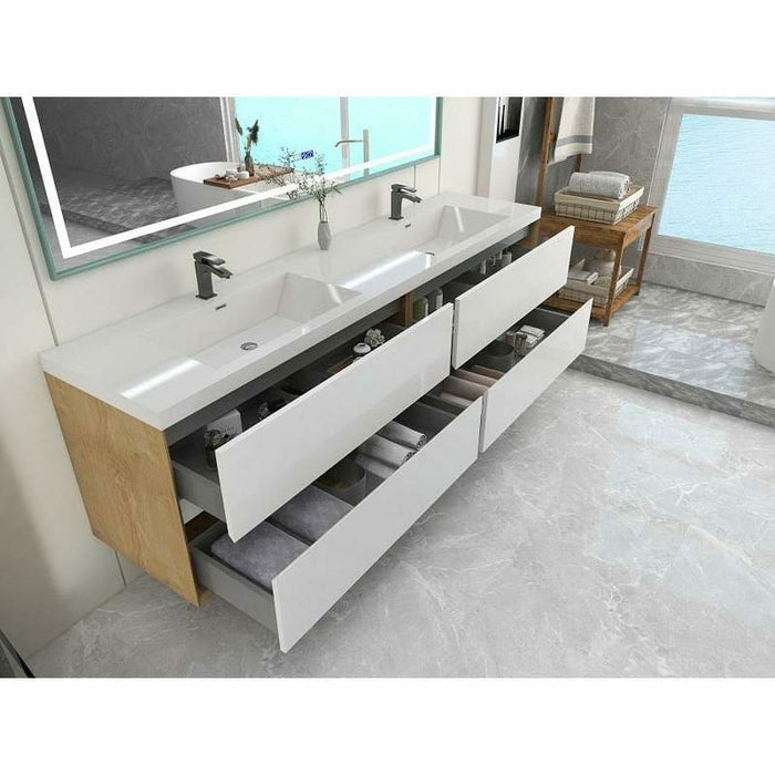 Moreno Bath Kingdee 84 Inch Wall Mounted Double Sink Vanity With Acrylic Top In High Gloss White BT005-84DGW