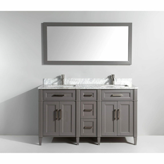 Vanity Art 60 Inch Double Sink Cabinet With White Carrara Marble Vanity Top With Sink & Mirror VA2060D