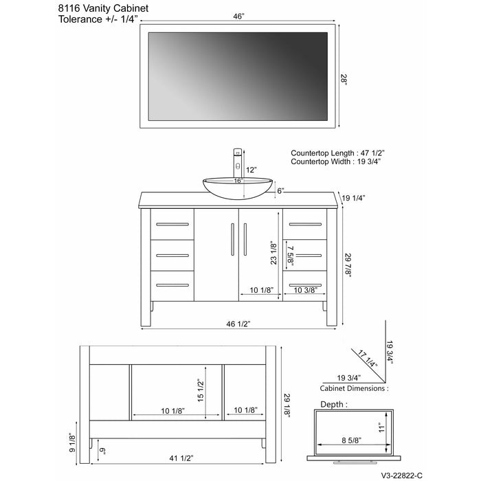 Cambridge Plumbing 48 Inch White Wood and Glass Vessel Sink Vanity Set in Chrome Faucet 8116B-W