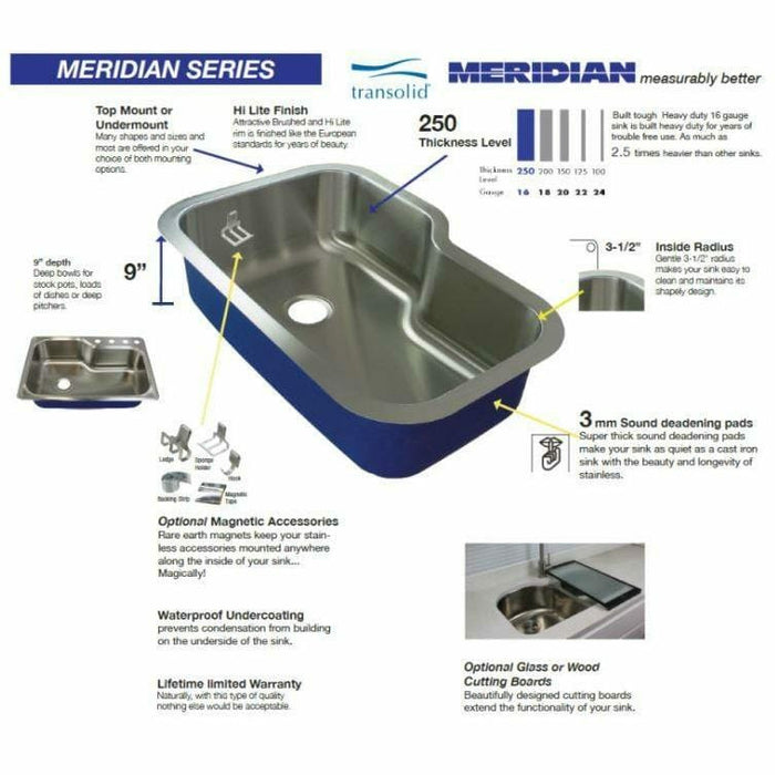 Transolid Meridian Stainless Steel 32-in Undermount Kitchen Sink Kit K-MUDO32219