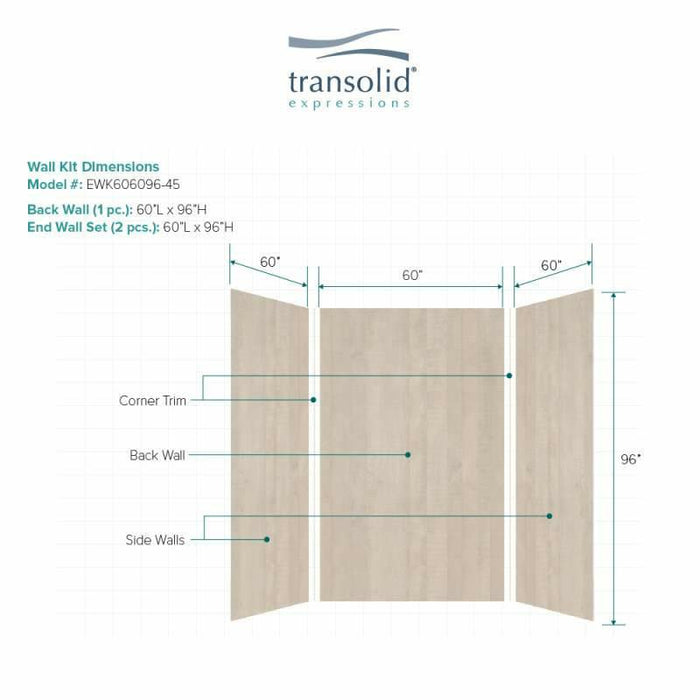 Transolid Expressions 60-In X 60-In X 96-In Glue To Wall Tub/Shower Wall Kit EWK606096