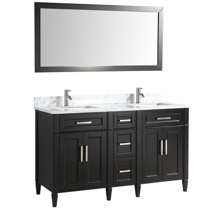 Vanity Art 60 Inch Double Sink Cabinet With White Carrara Marble Vanity Top With Sink & Mirror VA2060D