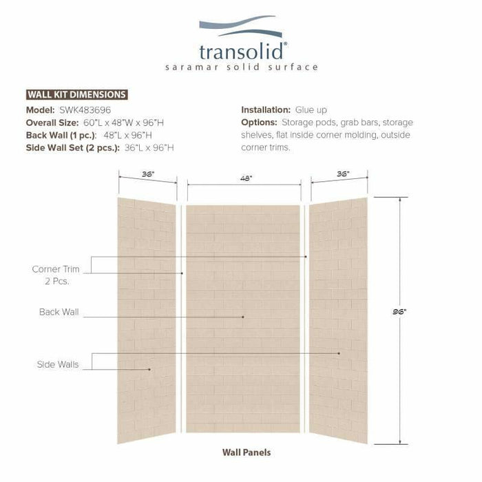 Transolid SaraMar 36-In X 48-In X 96-In Glue To Wall 3-Piece Shower Wall Kit SWK483696