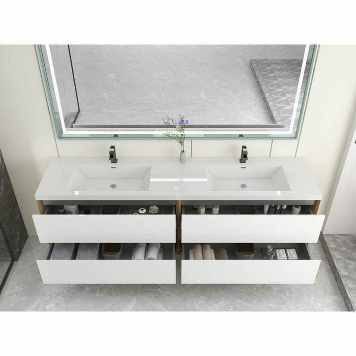 Moreno Bath Kingdee 84 Inch Wall Mounted Double Sink Vanity With Acrylic Top In High Gloss White BT005-84DGW