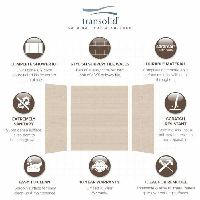 Transolid SaraMar 36-In X 60-In X 72-In Glue To Wall 3-Piece Shower Wall Kit SWK603672