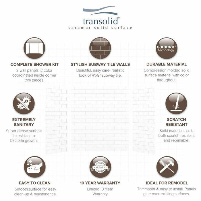 Transolid SaraMar 36-In X 60-In X 72-In Glue To Wall 3-Piece Shower Wall Kit SWK603672