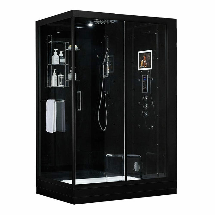 Maya Bath Platinum Anzio 57" x 37" x 88" Steam Shower with TV - Black 2