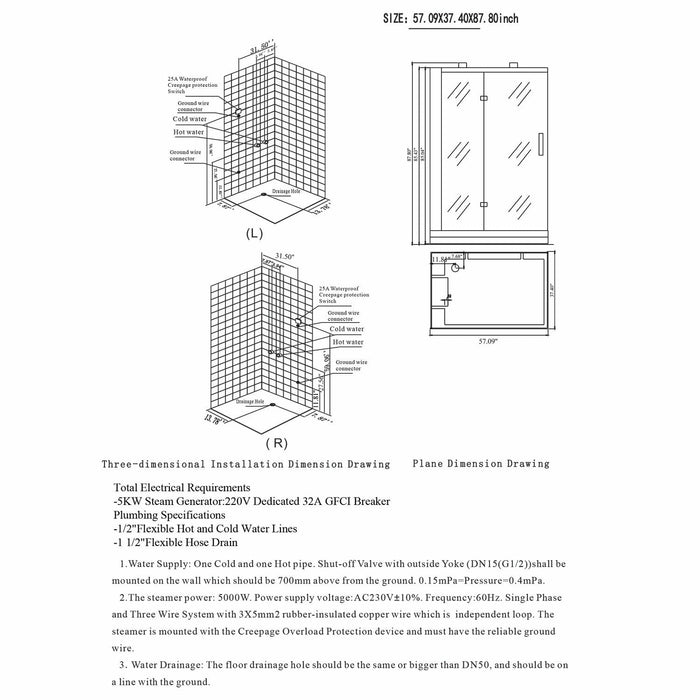 Maya Bath Platinum Anzio 57" x 37" x 88" Steam Shower with TV - White 2