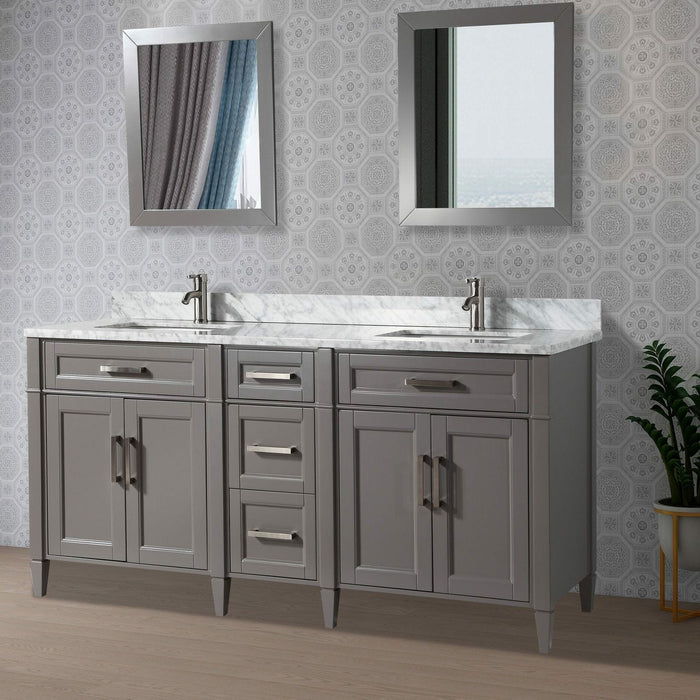 Vanity Art 72 Inch Double Sink Cabinet With White Carrara Marble Vanity Top With Sink & Mirrors VA2072D