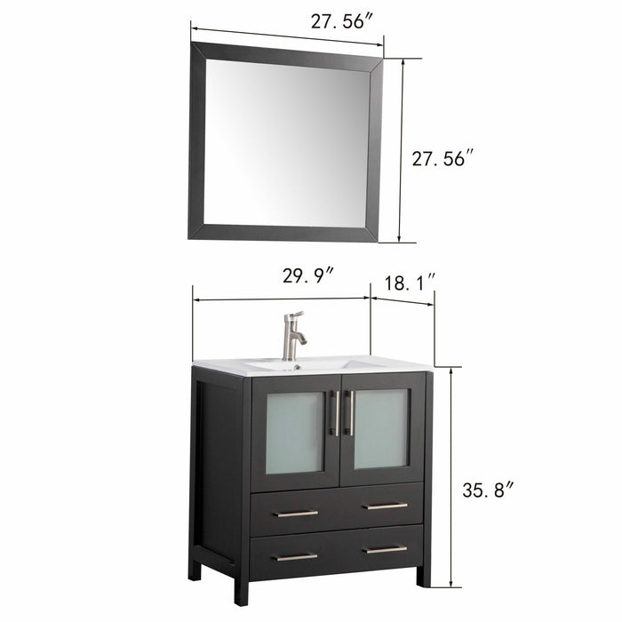 Vanity Art 30 Inch Vanity Cabinet With Ceramic Sink & Mirror VA3030