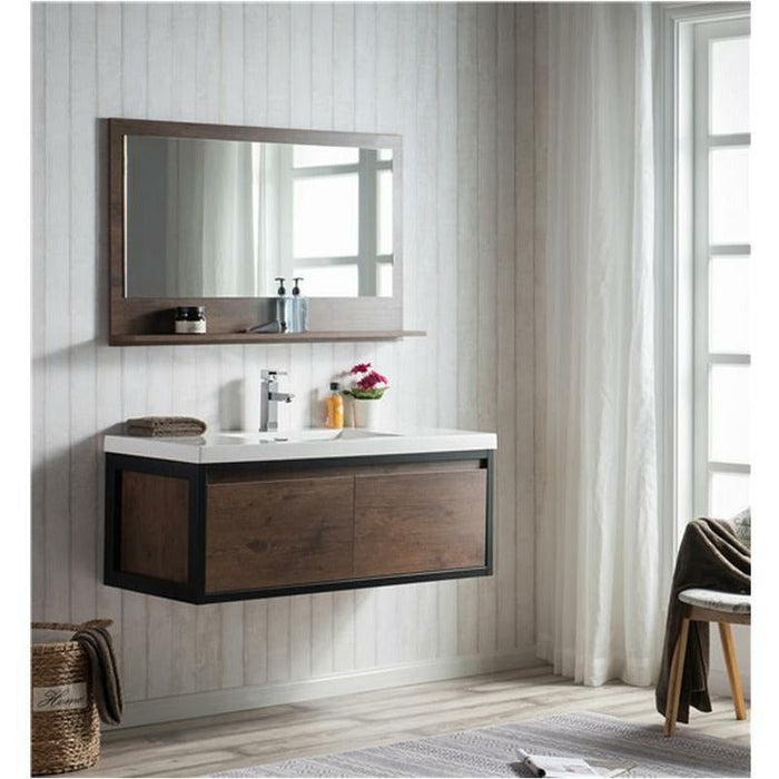 Moreno Bath Lake 48 Inch Wall Mounted Modern Vanity With Matte Black Stainless Steel Frame Lake48WHMB