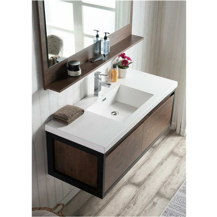 Moreno Bath Lake 48 Inch Wall Mounted Modern Vanity With Matte Black Stainless Steel Frame Lake48WHMB