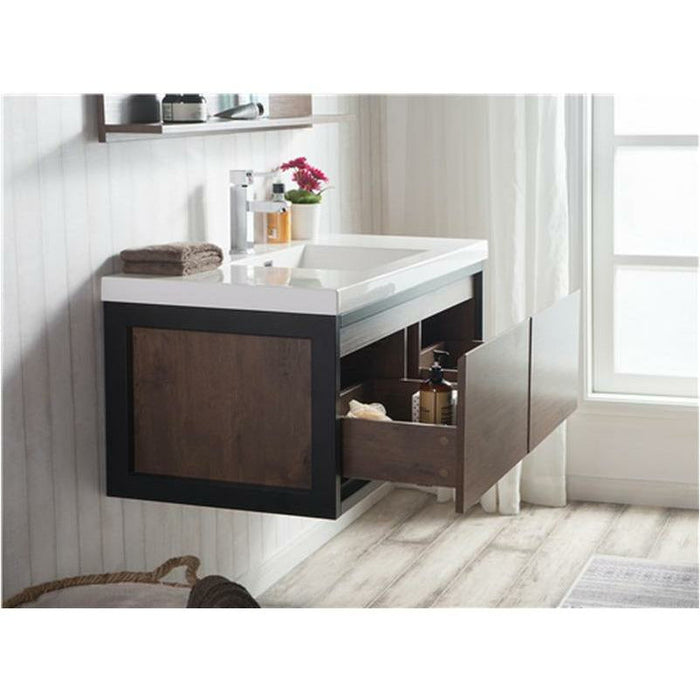 Moreno Bath Lake 48 Inch Wall Mounted Modern Vanity With Matte Black Stainless Steel Frame Lake48WHMB