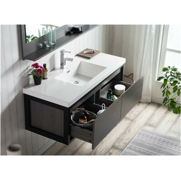 Moreno Bath Lake 48 Inch Wall Mounted Modern Vanity With Matte Black Stainless Steel Frame Lake48WHMB