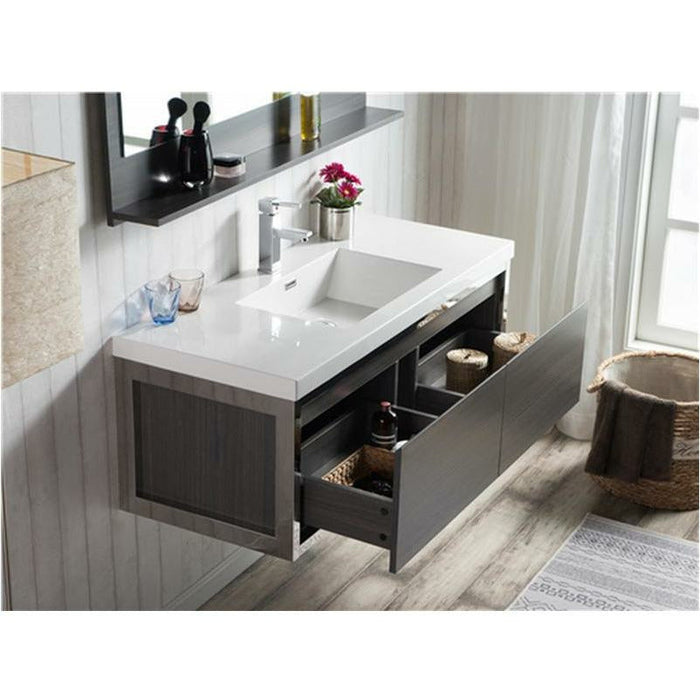 Moreno Bath Lake 48 Inch Wall Mounted Modern Vanity With Chrome Stainless Steel Frame Lake48WHGB