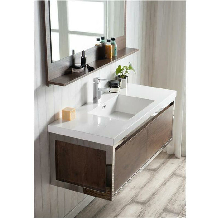 Moreno Bath Lake 48 Inch Wall Mounted Modern Vanity With Chrome Stainless Steel Frame Lake48WHGB