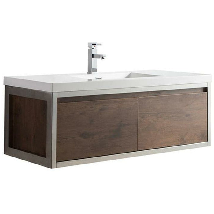 Moreno Bath Lake 48 Inch Wall Mounted Modern Vanity With Chrome Stainless Steel Frame Lake48WHGB