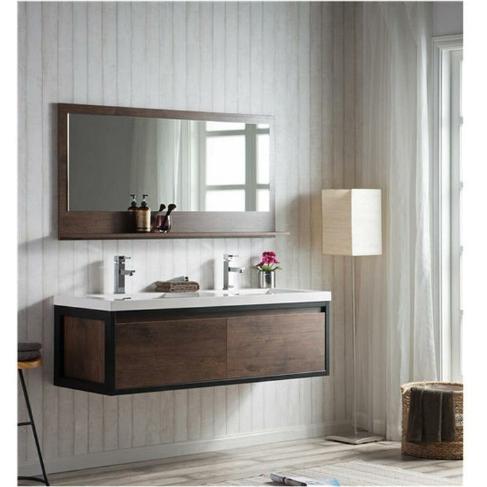 Moreno Bath Lake 60 Inch Wall Mounted Modern Vanity With Matte Black Stainless Steel Frame Lake60WHMB